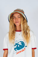 Front view of the Atmosea Crochet Hat paired with a graphic tee.