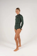 Full-length front view of the Inner Relm Green Envy Spring Suit 2mm.