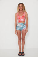 Full-length front view of the Salt Gypsy Original Betty Bottoms in Oceania paired with the matching bikini top.