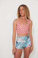 Model wearing the Salt Gypsy Original Betty Bottoms in Oceania paired with the matching Punchy Surf Bikini Top.
