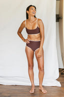 Model wearing Island Bikini Bottom in Cold Brew