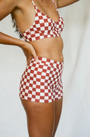 Marfa Check Print and waistband detail on Josie Boyshorts