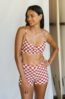 September The Line Maya Bikini Top in Marfa Check Print, front view