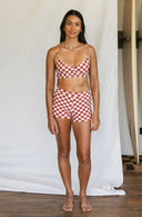 September The Line Maya Bikini Top in Marfa Check Print, view from the front