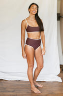 Model wearing River Bikini Top in Cold Brew